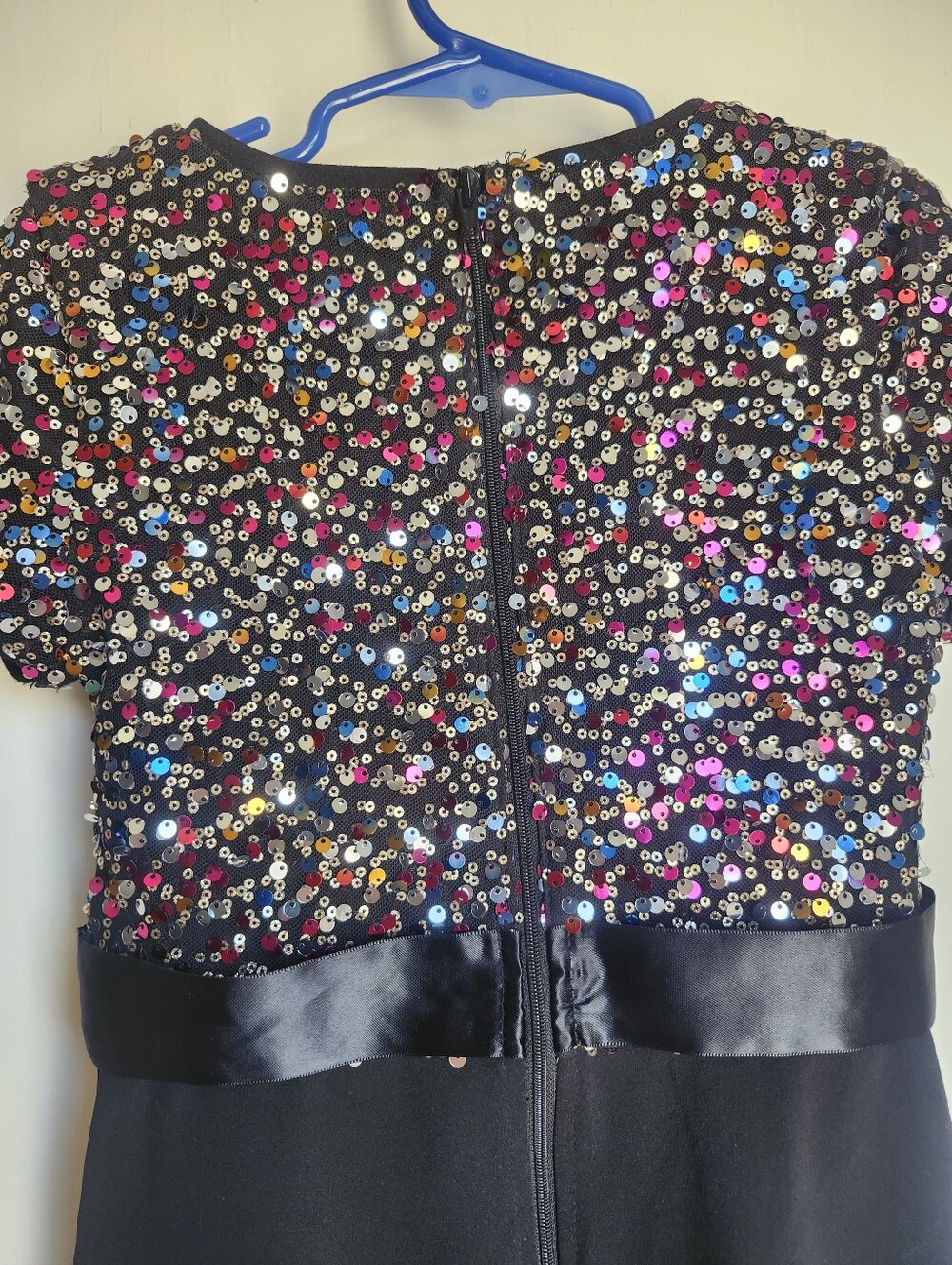 Kids Sequin Party Dress with Satin Bow - Black - Picture 6 of 6